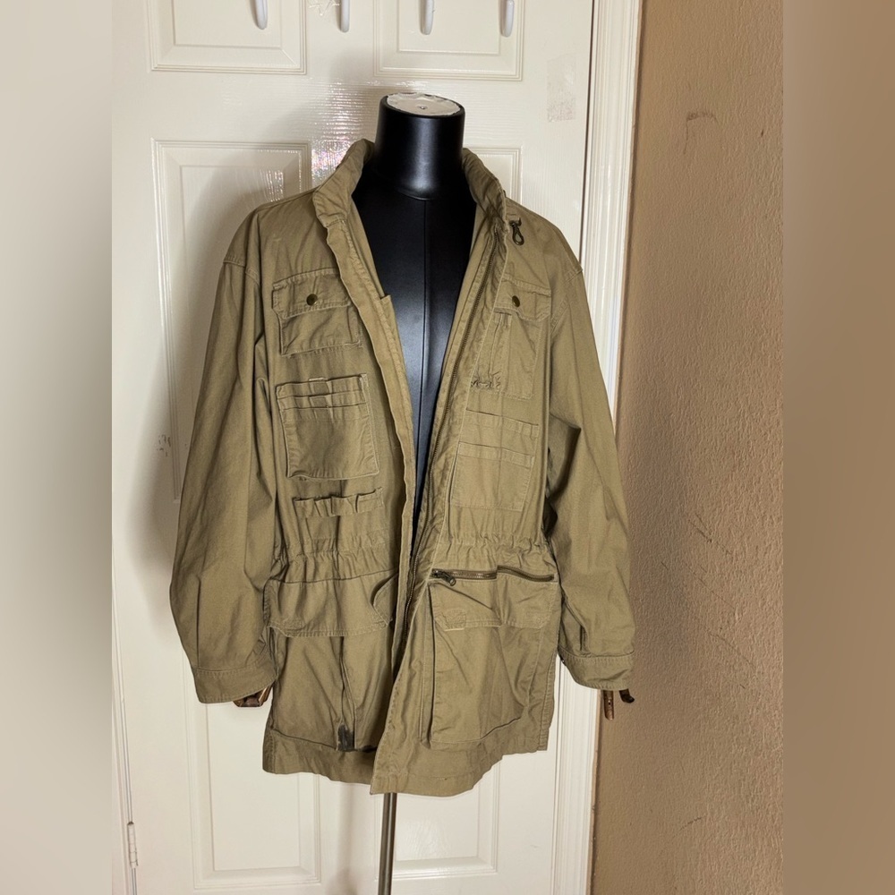 Vintage Banana Republic Safari Jacket Large Tan Photography Packable Hood​​​ - Picture 7 of 12